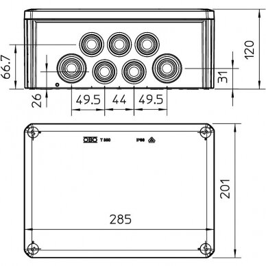 Paskirstymo/komutacinė dėžutė, T350, 280x201x120, IP66 2