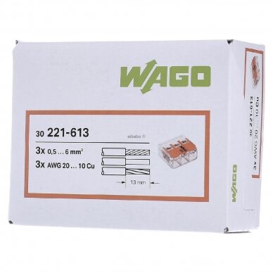 WAGO Universali 3 laidų jungtis 0,2²-6 mm² (iki 6 mm² laidui), 30 vnt. 1